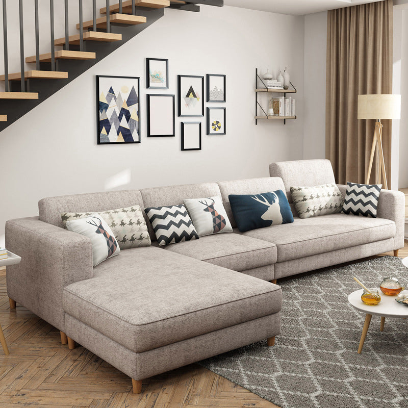 Contemporary Sectional with Adjustable Pillow Back and Square Arms Light Gray Left Clearhalo 'furn' 'furn_sectionals' 'Furniture' 'Living Room Furniture' 'Sectionals' 5744199