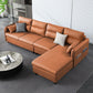 Faux Leather Sectional with 4 Pillows Back and Storage Arms for Living Room