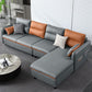 Faux Leather Sectional with 4 Pillows Back and Storage Arms for Living Room