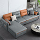 Faux Leather Sectional with 4 Pillows Back and Storage Arms for Living Room