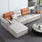 Faux Leather Sectional with 4 Pillows Back and Storage Arms for Living Room