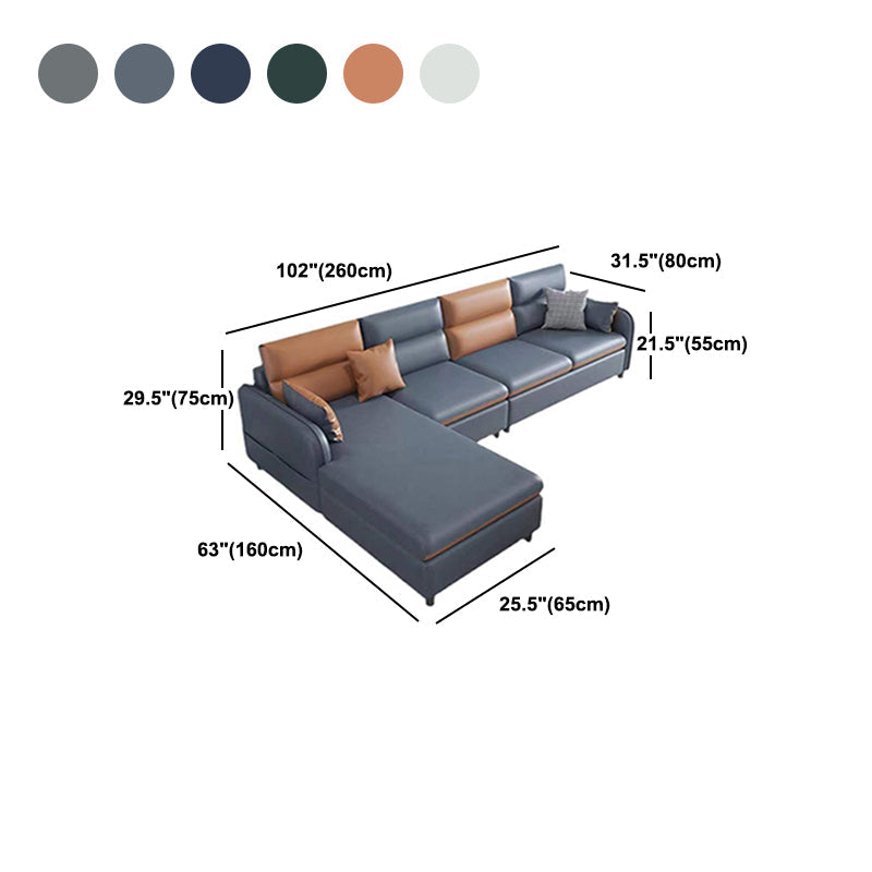 Faux Leather Sectional with 4 Pillows Back and Storage Arms for Living Room