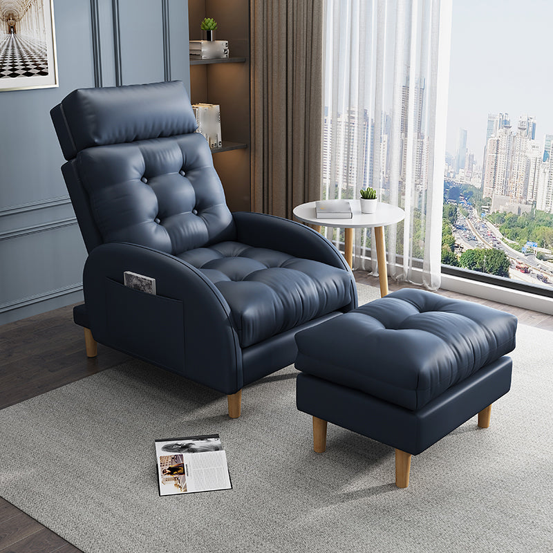 Contemporary Bonded Leather Arms Included with Ottoman Lounge Accent Chair Dark Blue 1 Piece Clearhalo 'Accent Chairs' 'accent_chairs' 'Chairs & Seating' 'furn' 'furn_accent_chairs' 'Furniture' 'Living Room Furniture' 5744506