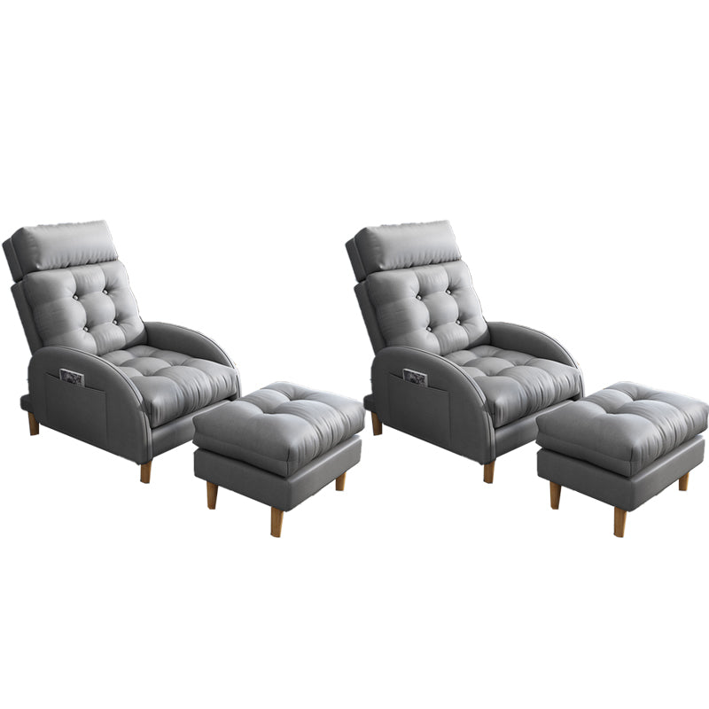 Contemporary Bonded Leather Arms Included with Ottoman Lounge Accent Chair Light Gray 2 Piece Set Clearhalo 'Accent Chairs' 'accent_chairs' 'Chairs & Seating' 'furn' 'furn_accent_chairs' 'Furniture' 'Living Room Furniture' 5744508