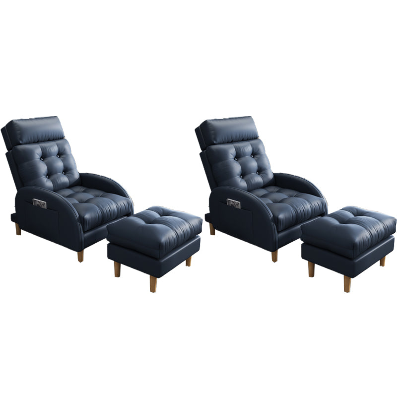 Contemporary Bonded Leather Arms Included with Ottoman Lounge Accent Chair Dark Blue 2 Piece Set Clearhalo 'Accent Chairs' 'accent_chairs' 'Chairs & Seating' 'furn' 'furn_accent_chairs' 'Furniture' 'Living Room Furniture' 5744513