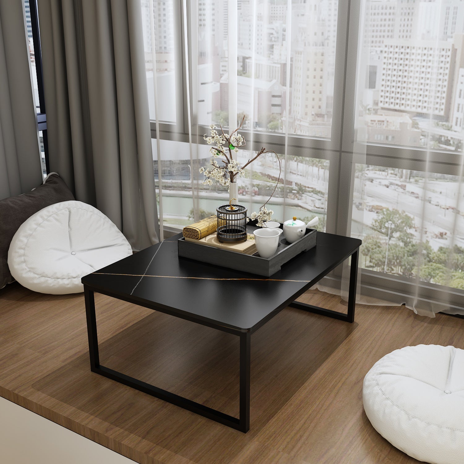 Glam Sled Coffee Table Set Slate Rectangular Coffee Table for Home Black-Gold Clearhalo 'Coffee & Accent Tables' 'Coffee Tables' 'coffee_tables' 'furn' 'furn_coffee_tables' 'Furniture' 'Living Room Furniture' 5749371