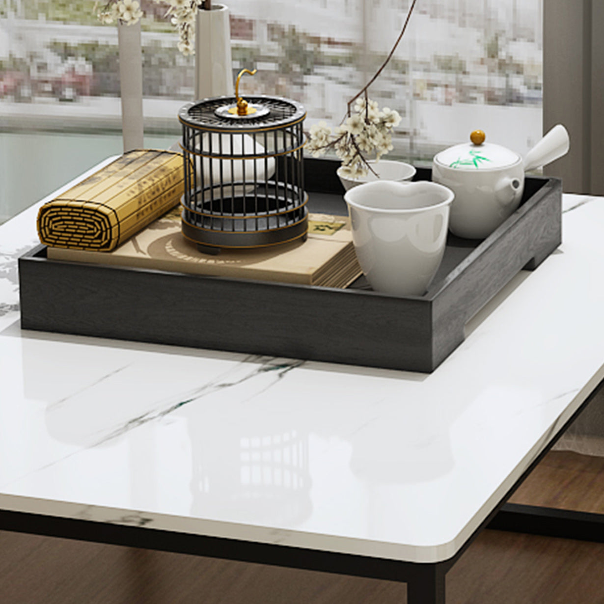 Glam Sled Coffee Table Set Slate Rectangular Coffee Table for Home Clearhalo 'Coffee & Accent Tables' 'Coffee Tables' 'coffee_tables' 'furn' 'furn_coffee_tables' 'Furniture' 'Living Room Furniture' 5749374