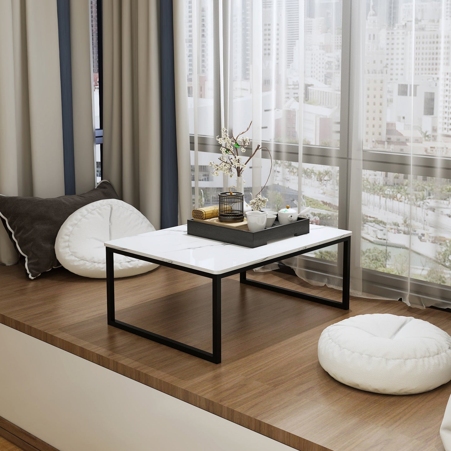 Glam Sled Coffee Table Set Slate Rectangular Coffee Table for Home Clearhalo 'Coffee & Accent Tables' 'Coffee Tables' 'coffee_tables' 'furn' 'furn_coffee_tables' 'Furniture' 'Living Room Furniture' 5749377