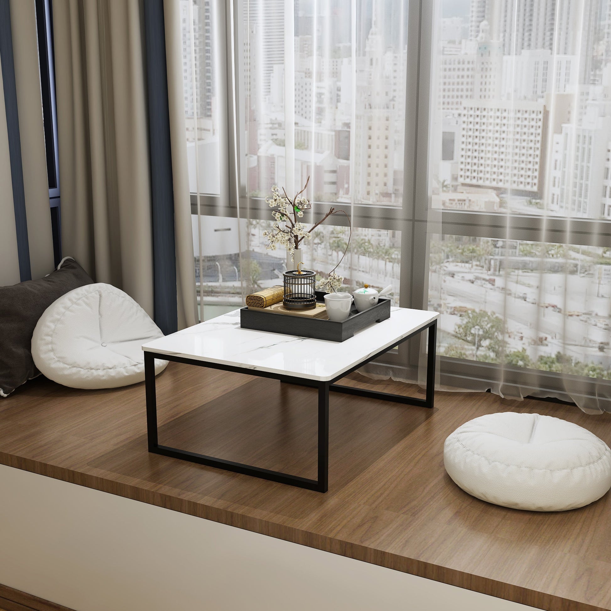 Glam Sled Coffee Table Set Slate Rectangular Coffee Table for Home Clearhalo 'Coffee & Accent Tables' 'Coffee Tables' 'coffee_tables' 'furn' 'furn_coffee_tables' 'Furniture' 'Living Room Furniture' 5749379