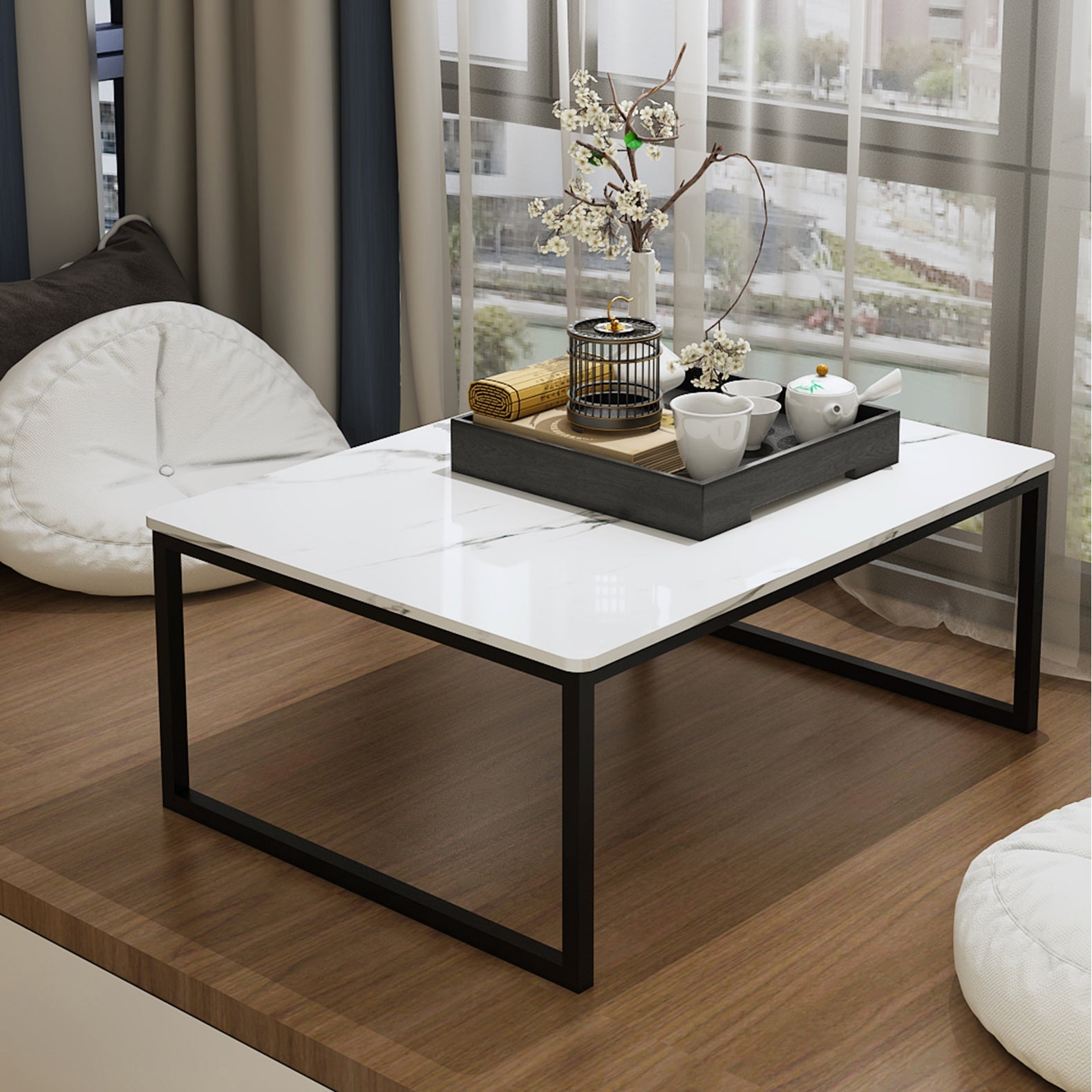 Glam Sled Coffee Table Set Slate Rectangular Coffee Table for Home Clearhalo 'Coffee & Accent Tables' 'Coffee Tables' 'coffee_tables' 'furn' 'furn_coffee_tables' 'Furniture' 'Living Room Furniture' 5749380