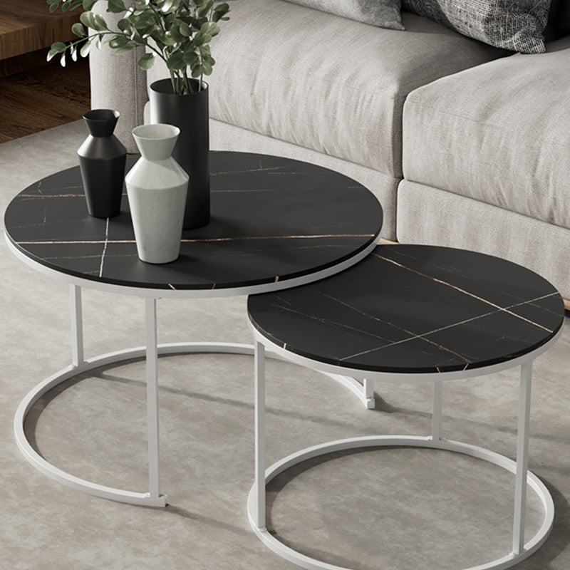Round Nesting Coffee Table Modern Minimalist Slate Coffee Table White Black Clearhalo 'Coffee & Accent Tables' 'Coffee Tables' 'coffee_tables' 'furn' 'furn_coffee_tables' 'Furniture' 'Living Room Furniture' 5749409