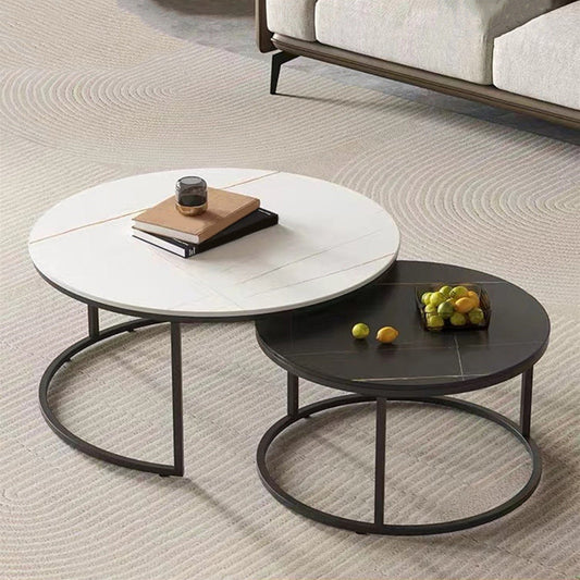 Round Nesting Coffee Table Modern Minimalist Slate Coffee Table Clearhalo 'Coffee & Accent Tables' 'Coffee Tables' 'coffee_tables' 'furn' 'furn_coffee_tables' 'Furniture' 'Living Room Furniture' 5749410