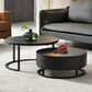 Nordic Style Round Frame/drum Base Solid Wood Table with Drawer Coffee Table 31.5"L x 31.5"W x 16"H Black Frame Clearhalo 'Coffee & Accent Tables' 'Coffee Tables' 'coffee_tables' 'furn' 'furn_coffee_tables' 'Furniture' 'Living Room Furniture' 5749443