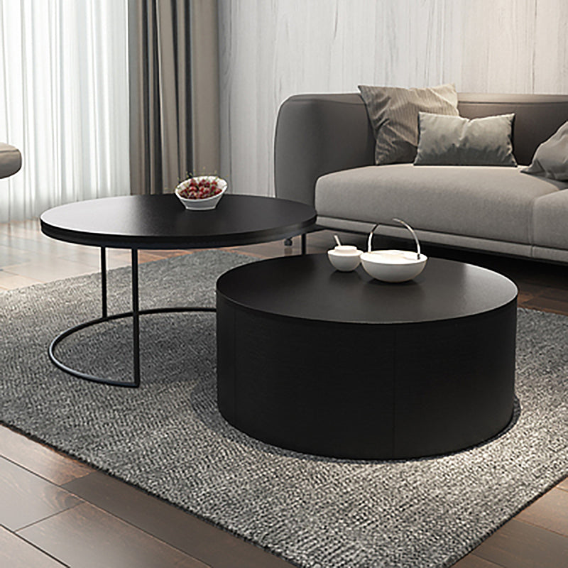 Nordic Style Round Frame/drum Base Solid Wood Table with Drawer Coffee Table 31.5"L x 31.5"W x 16"H Black Drum Clearhalo 'Coffee & Accent Tables' 'Coffee Tables' 'coffee_tables' 'furn' 'furn_coffee_tables' 'Furniture' 'Living Room Furniture' 5749444