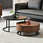 Nordic Style Round Frame/drum Base Solid Wood Table with Drawer Coffee Table 31.5"L x 31.5"W x 16"H Walnut+Black Frame Clearhalo 'Coffee & Accent Tables' 'Coffee Tables' 'coffee_tables' 'furn' 'furn_coffee_tables' 'Furniture' 'Living Room Furniture' 5749450
