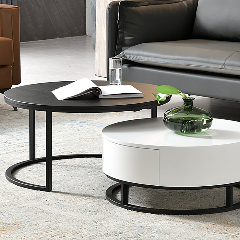 Nordic Style Round Frame/drum Base Solid Wood Table with Drawer Coffee Table Clearhalo 'Coffee & Accent Tables' 'Coffee Tables' 'coffee_tables' 'furn' 'furn_coffee_tables' 'Furniture' 'Living Room Furniture' 5749455