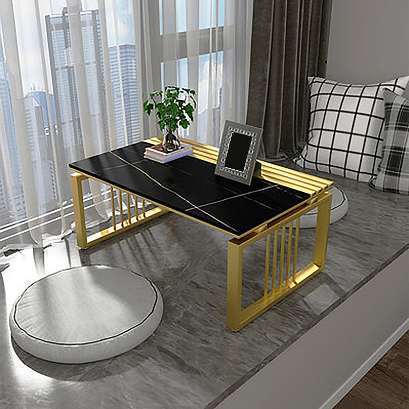 11.8" H Glam Rectangle Slate Coffee Table Steel Sled Cocktail Table