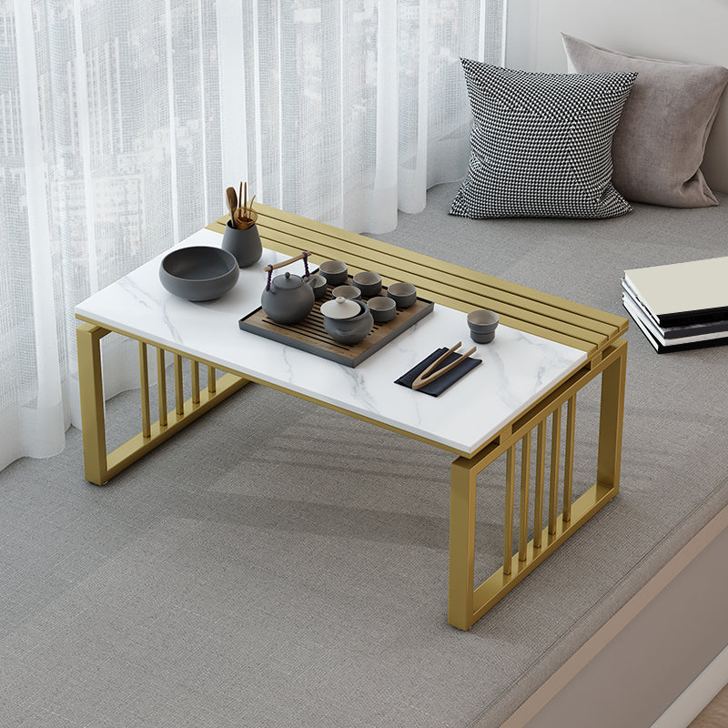 11.8" H Glam Rectangle Slate Coffee Table Steel Sled Cocktail Table