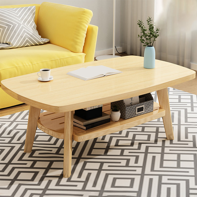 Nordic Style Rectangular 4 Legs Base Solid Wood Table with Storage Rack Coffee Table Wood Shelves Included Clearhalo 'Coffee & Accent Tables' 'Coffee Tables' 'coffee_tables' 'furn' 'furn_coffee_tables' 'Furniture' 'Living Room Furniture' 5749516