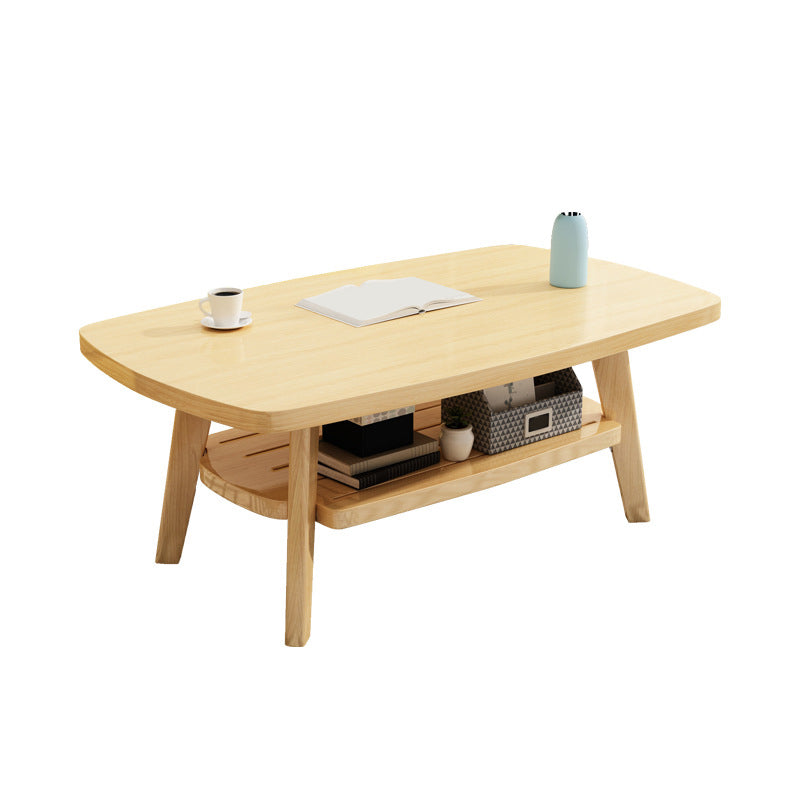 Nordic Style Rectangular 4 Legs Base Solid Wood Table with Storage Rack Coffee Table Clearhalo 'Coffee & Accent Tables' 'Coffee Tables' 'coffee_tables' 'furn' 'furn_coffee_tables' 'Furniture' 'Living Room Furniture' 5749518