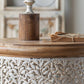 French Country Wood Round Tray Coffee Table Iron Drum Cocktail Table