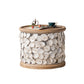 French Country Wood Round Tray Coffee Table Iron Drum Cocktail Table