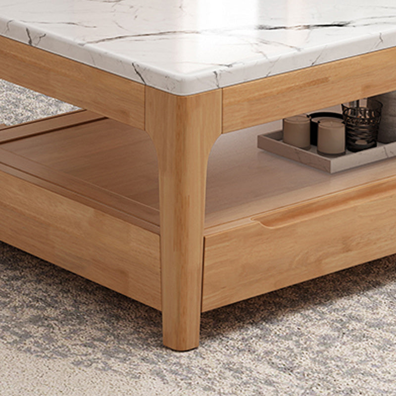 Rectangular 4 Legs Base Design Solid Wood Table with Drawer Coffee Table