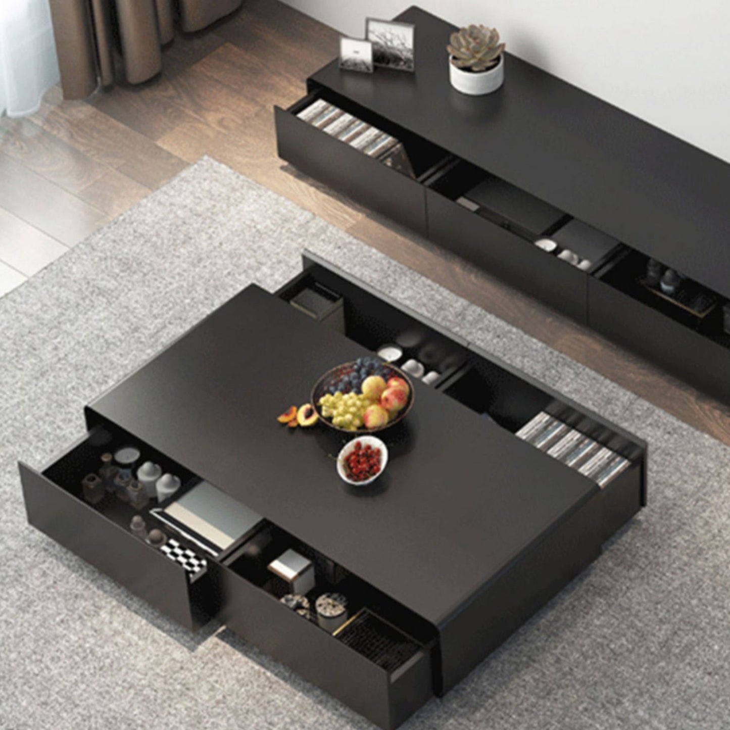 Moderne stijl rechthoekige houten tafel abstracte basis salontafel