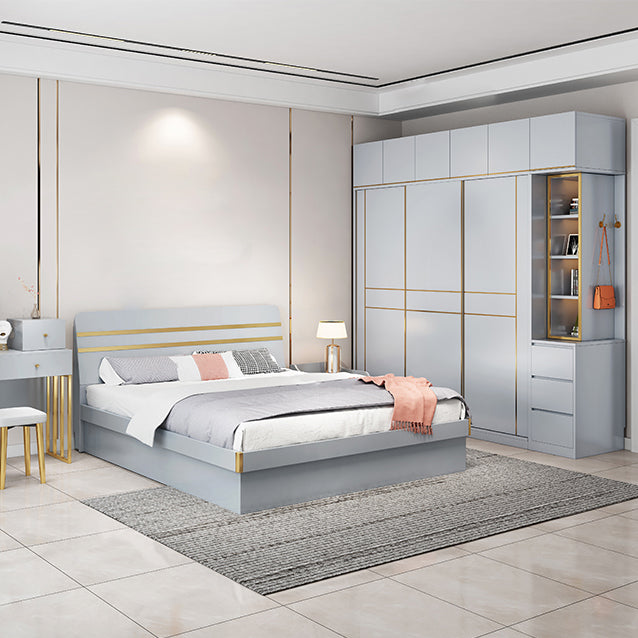 Grijze kleur garderobe armoire houten zachte close deur garderobe kast met 2-ladel