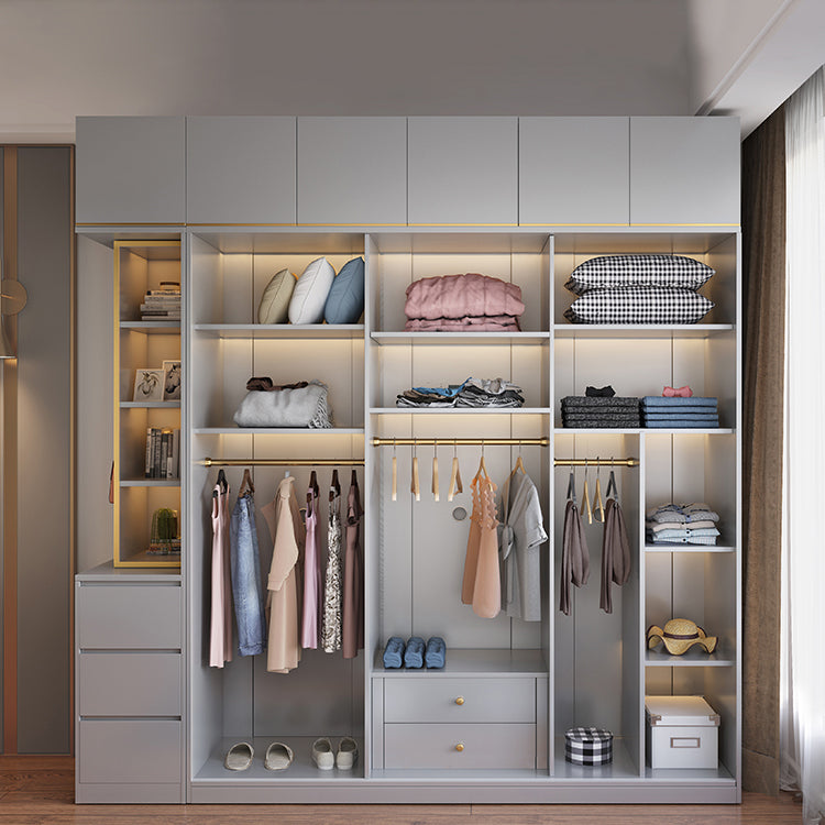 Grijze kleur garderobe armoire houten zachte close deur garderobe kast met 2-ladel