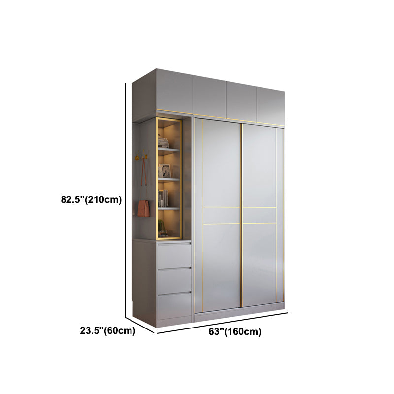 Grijze kleur garderobe armoire houten zachte close deur garderobe kast met 2-ladel