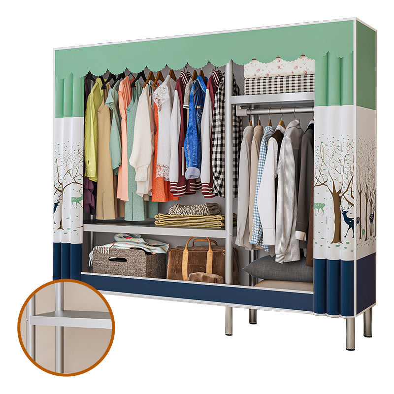 Contemporary Bedroom Wardrobe Metal Wardrobe Closet with Shelves 57.5"L x 18"W x 69"H White Clearhalo 'Armoires & Wardrobes' 'armoires_wardrobes' 'Bedroom Furniture' 'furn' 'furn_armoires_wardrobes' 'Furniture' 5749869