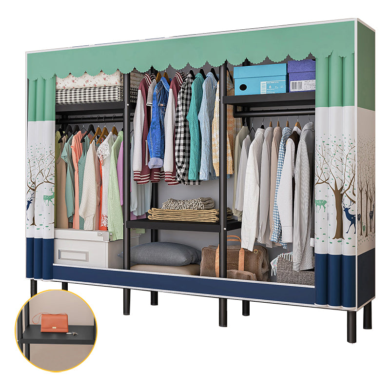 Contemporary Bedroom Wardrobe Metal Wardrobe Closet with Shelves 65"L x 18"W x 69"H White Clearhalo 'Armoires & Wardrobes' 'armoires_wardrobes' 'Bedroom Furniture' 'furn' 'furn_armoires_wardrobes' 'Furniture' 5749871