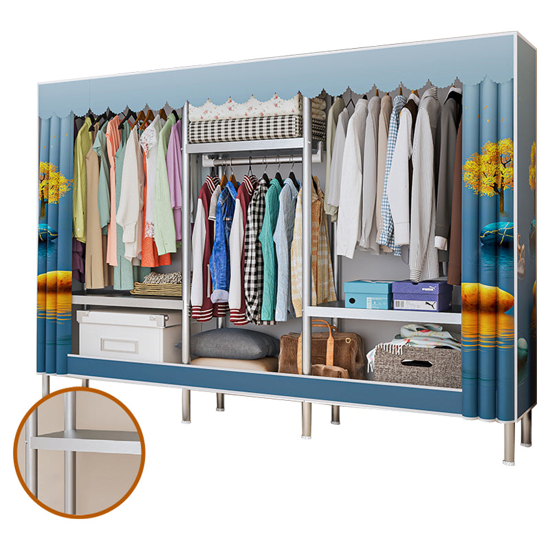 Contemporary Bedroom Wardrobe Metal Wardrobe Closet with Shelves 81"L x 18"W x 69"H Blue Clearhalo 'Armoires & Wardrobes' 'armoires_wardrobes' 'Bedroom Furniture' 'furn' 'furn_armoires_wardrobes' 'Furniture' 5749872