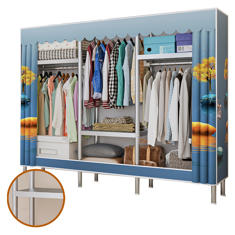Contemporary Bedroom Wardrobe Metal Wardrobe Closet with Shelves 66"L x 18"W x 69"H Blue Clearhalo 'Armoires & Wardrobes' 'armoires_wardrobes' 'Bedroom Furniture' 'furn' 'furn_armoires_wardrobes' 'Furniture' 5749879