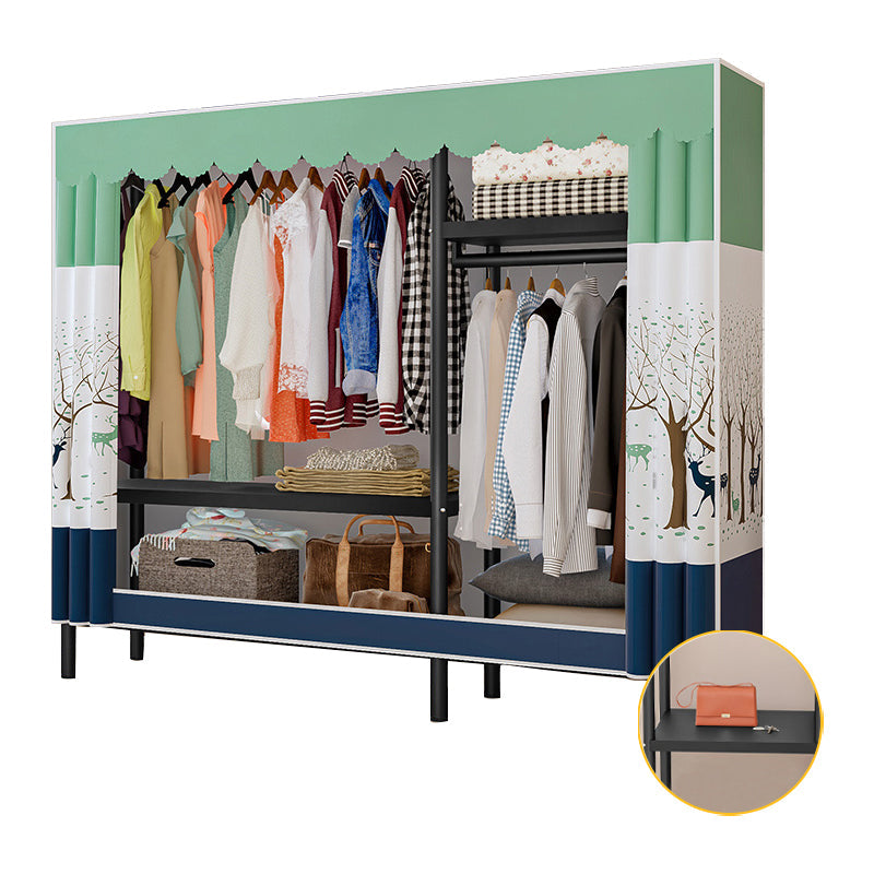 Contemporary Bedroom Wardrobe Metal Wardrobe Closet with Shelves 57"L x 18"W x 69"H White Clearhalo 'Armoires & Wardrobes' 'armoires_wardrobes' 'Bedroom Furniture' 'furn' 'furn_armoires_wardrobes' 'Furniture' 5749881