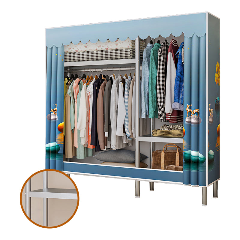 Contemporary Bedroom Wardrobe Metal Wardrobe Closet with Shelves 50"L x 18"W x 69"H Blue Clearhalo 'Armoires & Wardrobes' 'armoires_wardrobes' 'Bedroom Furniture' 'furn' 'furn_armoires_wardrobes' 'Furniture' 5749882