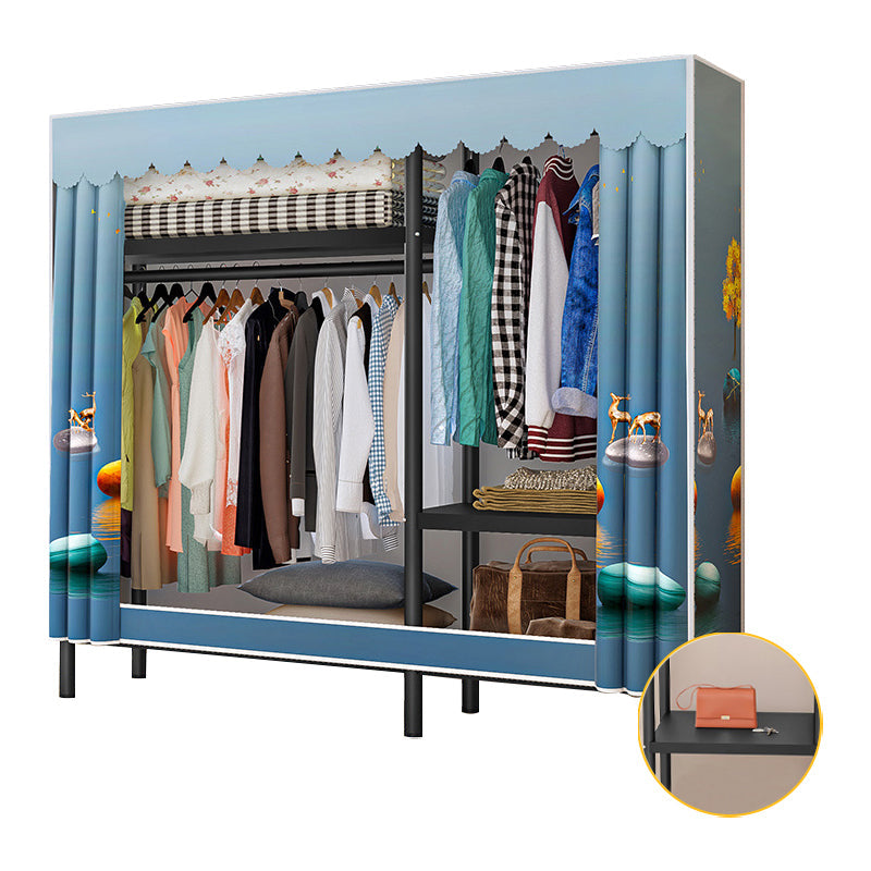 Contemporary Bedroom Wardrobe Metal Wardrobe Closet with Shelves 49"L x 18"W x 69"H Blue Clearhalo 'Armoires & Wardrobes' 'armoires_wardrobes' 'Bedroom Furniture' 'furn' 'furn_armoires_wardrobes' 'Furniture' 5749884
