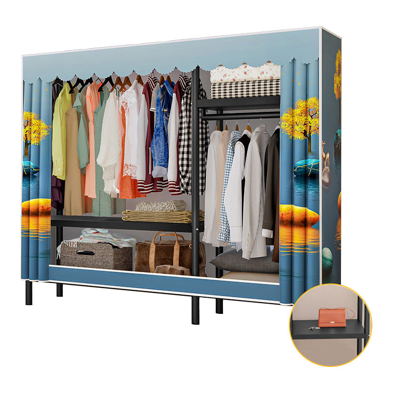 Contemporary Bedroom Wardrobe Metal Wardrobe Closet with Shelves 57"L x 18"W x 69"H Blue Clearhalo 'Armoires & Wardrobes' 'armoires_wardrobes' 'Bedroom Furniture' 'furn' 'furn_armoires_wardrobes' 'Furniture' 5749886