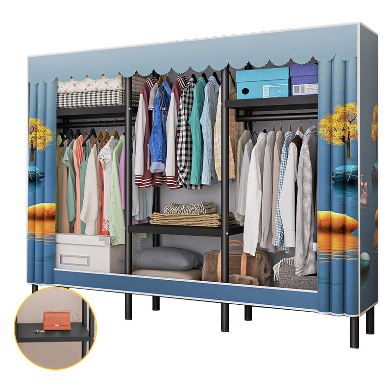 Contemporary Bedroom Wardrobe Metal Wardrobe Closet with Shelves 65"L x 18"W x 69"H Blue Clearhalo 'Armoires & Wardrobes' 'armoires_wardrobes' 'Bedroom Furniture' 'furn' 'furn_armoires_wardrobes' 'Furniture' 5749887