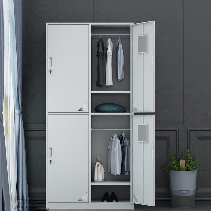 Contemporary Style Wardrobe Armoire White Color Steel Wardrobe Closet with Locks