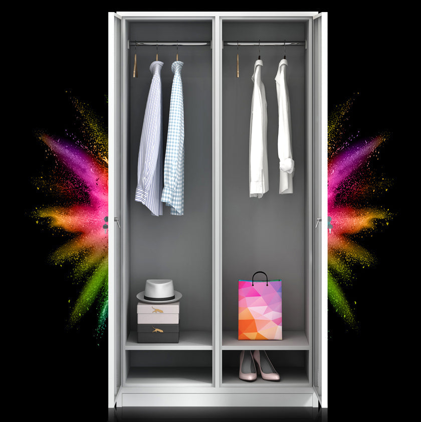 Contemporary Style Wardrobe Armoire White Color Steel Wardrobe Closet with Locks