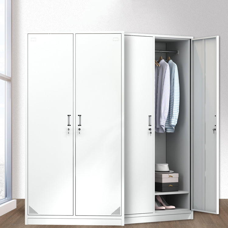 Contemporary Style Wardrobe Armoire White Color Steel Wardrobe Closet with Locks Clearhalo 'Armoires & Wardrobes' 'armoires_wardrobes' 'Bedroom Furniture' 'furn' 'furn_armoires_wardrobes' 'Furniture' 5749939