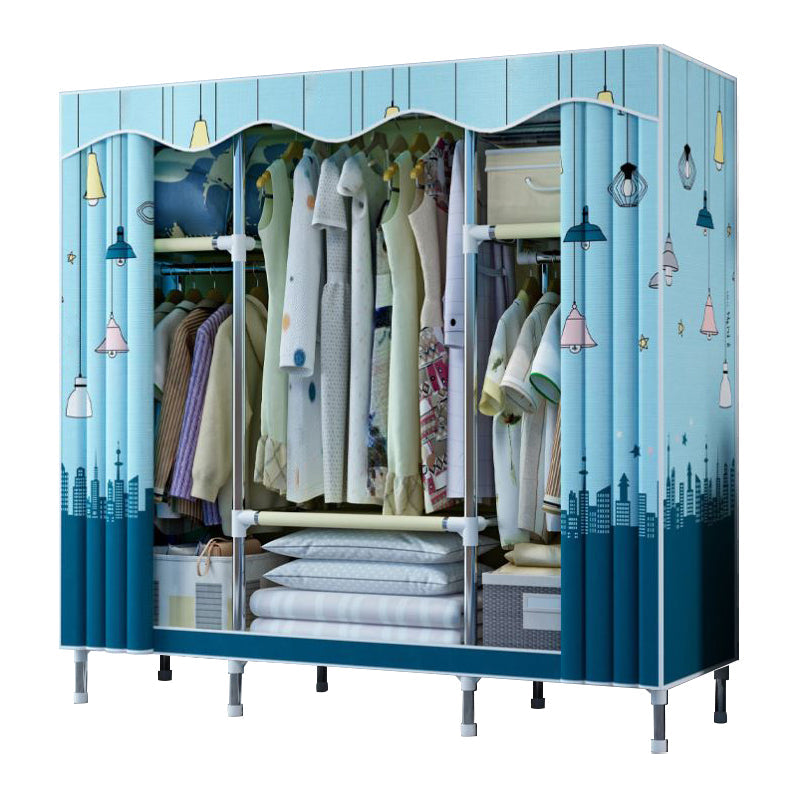 Modern Style Bedroom Wardrobe Armoire Metal Wardrobe Closet with Legs 57"L x 18"W x 67"H Blue Clearhalo 'Armoires & Wardrobes' 'armoires_wardrobes' 'Bedroom Furniture' 'furn' 'furn_armoires_wardrobes' 'Furniture' 5749999