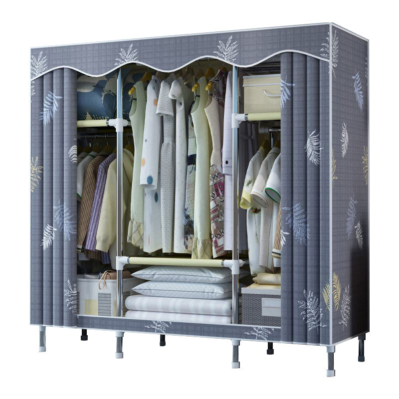Modern Style Bedroom Wardrobe Armoire Metal Wardrobe Closet with Legs 57"L x 18"W x 67"H Grey Clearhalo 'Armoires & Wardrobes' 'armoires_wardrobes' 'Bedroom Furniture' 'furn' 'furn_armoires_wardrobes' 'Furniture' 5750006