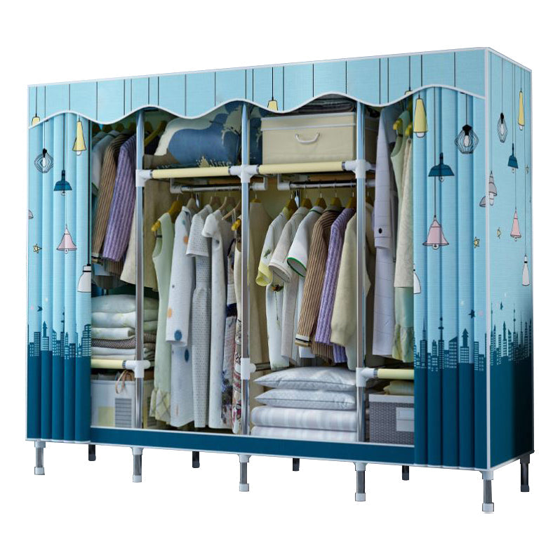 Modern Style Bedroom Wardrobe Armoire Metal Wardrobe Closet with Legs 65"L x 18"W x 67"H Blue Clearhalo 'Armoires & Wardrobes' 'armoires_wardrobes' 'Bedroom Furniture' 'furn' 'furn_armoires_wardrobes' 'Furniture' 5750008