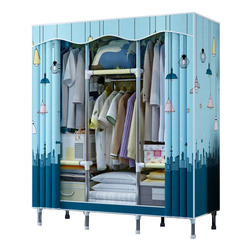 Modern Style Bedroom Wardrobe Armoire Metal Wardrobe Closet with Legs 49"L x 18"W x 67"H Blue Clearhalo 'Armoires & Wardrobes' 'armoires_wardrobes' 'Bedroom Furniture' 'furn' 'furn_armoires_wardrobes' 'Furniture' 5750013