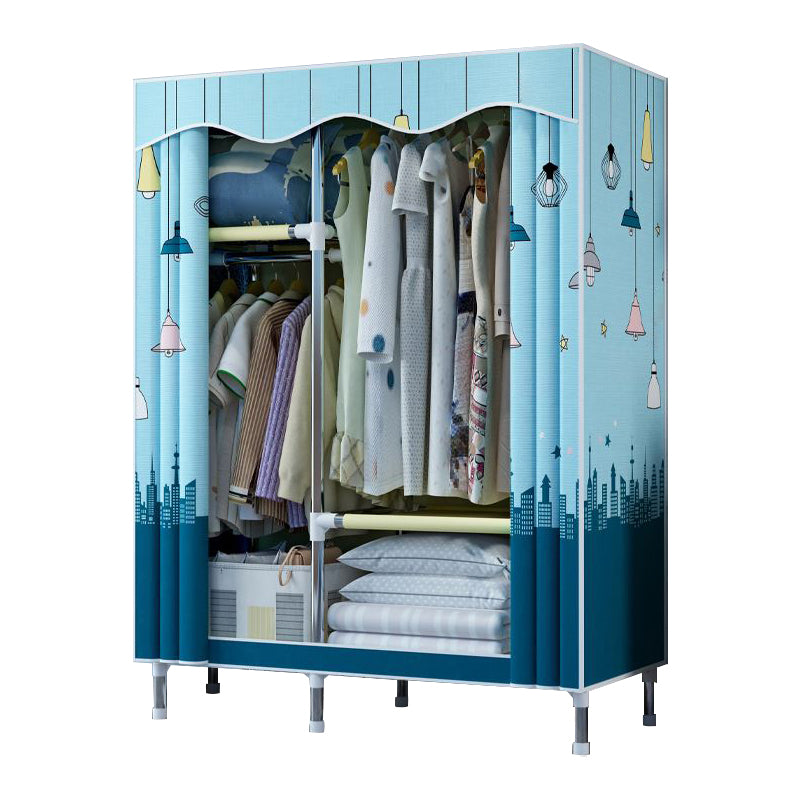 Modern Style Bedroom Wardrobe Armoire Metal Wardrobe Closet with Legs 40"L x 18"W x 67"H Blue Clearhalo 'Armoires & Wardrobes' 'armoires_wardrobes' 'Bedroom Furniture' 'furn' 'furn_armoires_wardrobes' 'Furniture' 5750014