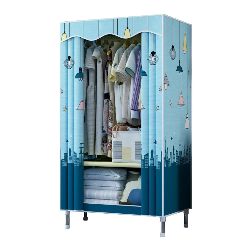 Modern Style Bedroom Wardrobe Armoire Metal Wardrobe Closet with Legs 25.6"L x 17.7"W x 66.9"H Blue Clearhalo 'Armoires & Wardrobes' 'armoires_wardrobes' 'Bedroom Furniture' 'furn' 'furn_armoires_wardrobes' 'Furniture' 5750018
