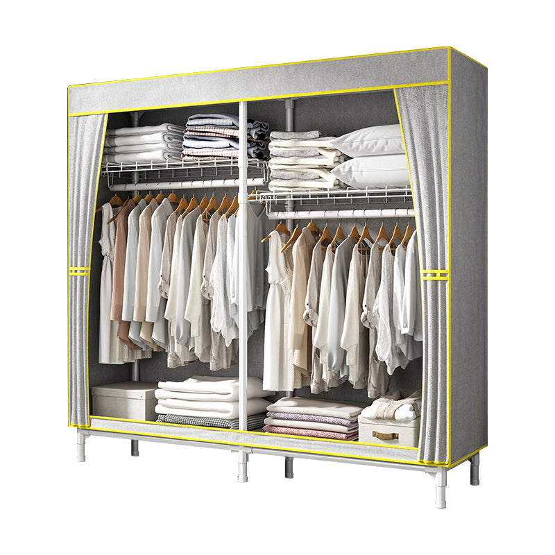 Contemporary Style Wardrobe Steel Wardrobe Closet with Shelves 59.1"L x 17.7"W x 63"H Grey Clearhalo 'Armoires & Wardrobes' 'armoires_wardrobes' 'Bedroom Furniture' 'furn' 'furn_armoires_wardrobes' 'Furniture' 5750077